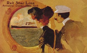Plakat reklamujący „Red Star Line” z Antwerpii do Nowego Jorku przez Dover